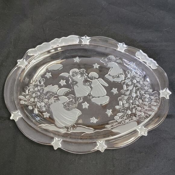 VTG 90s Mikasa Holiday Classics Oval Sweet Dish 9" Glass Angel Christmas Party - Picture 2 of 7